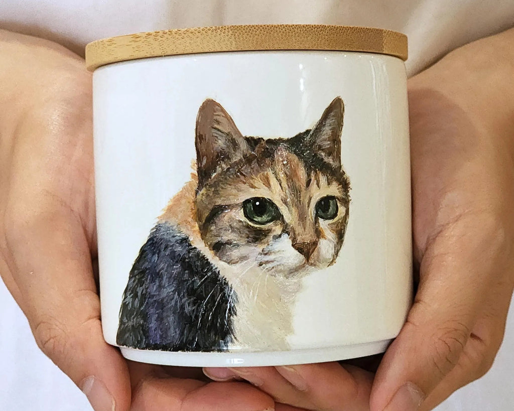 Custom Portrait Pet Urns - Hand Painted Ceramic Memorial Mugs