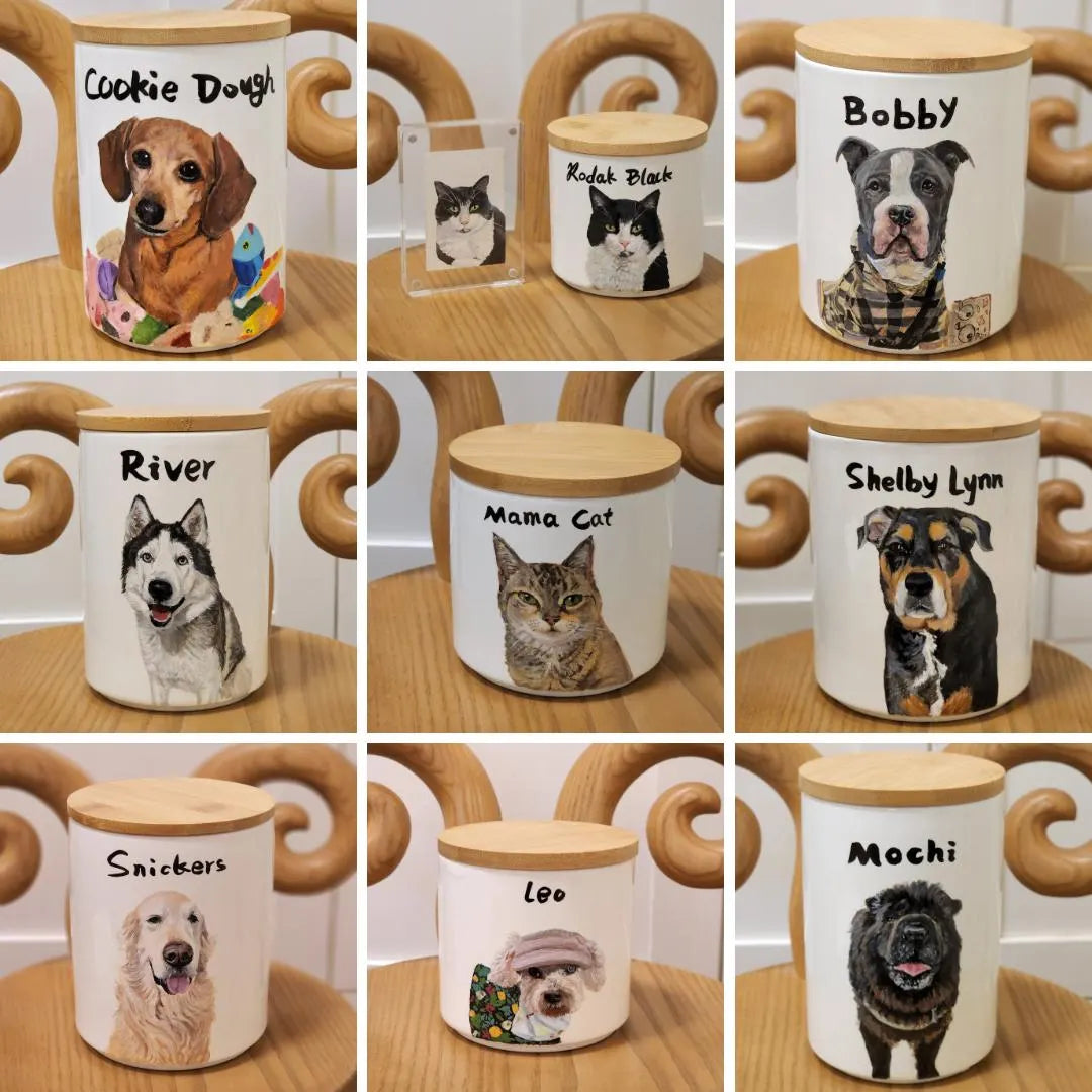 Custom Portrait Pet Urns - Hand Painted Ceramic Memorial Mugs